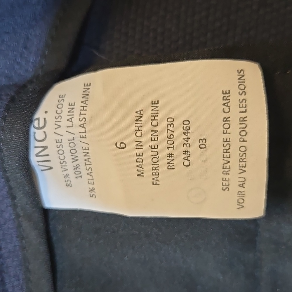 Vince Navy Wool Blend Crop Trouser Pant‎ Size 6 Coastal Workwear - Picture 12 of 15